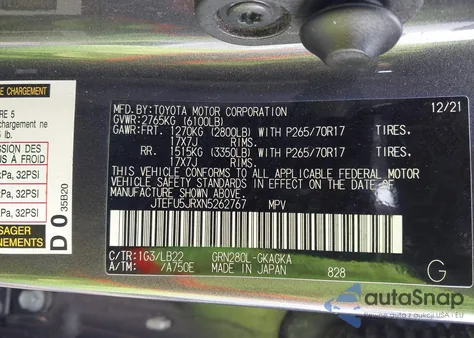 2022 Toyota 4Runner Sr5 Premium z USA, uszkodzony, nr VIN JTEFU5JRXN5262767